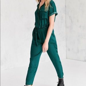 BDG Forest Green Satin Jumpsuit Urban Outfitters